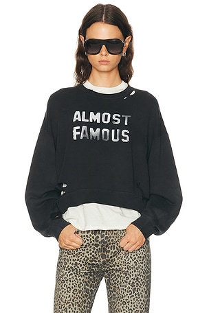 R13 Almost Famous Cropped Crewneck Sweatshirt in Black