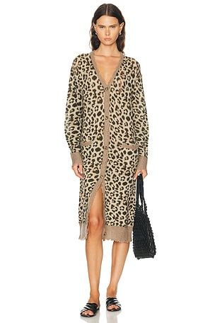 R13 Printed Long Cardigan in Brown