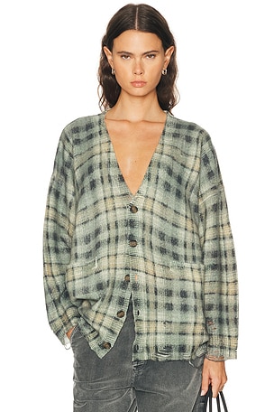 R13 Printed Oversized Cardigan in Grey