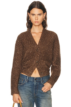R13 Split Hem Ribbed Cardigan in Brown