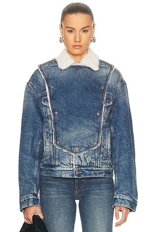 R13 Bib Trucker Jacket in Navy