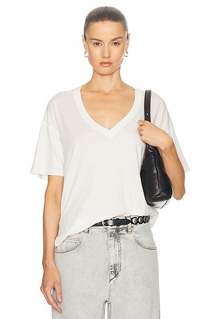 R13 V-Neck Boxy Seamless Tee in White