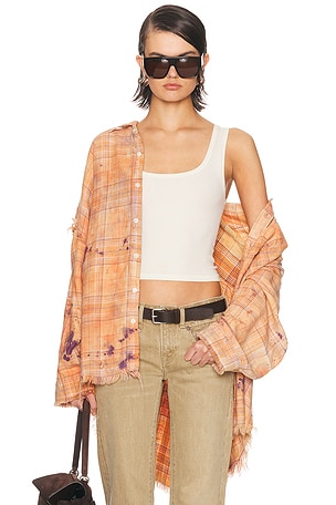 R13 Shredded Seam Drop Neck Shirt in Peach