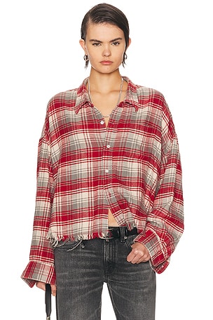 R13 Drop Neck Cropped Shirt in Red