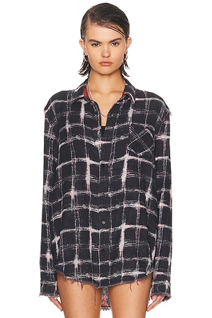 R13 Reversible Shredded Seam Shirt in Black,Red