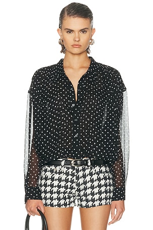 R13 Bubble Gathered Yoke Top in Black