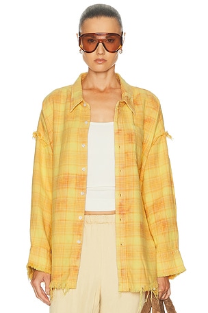 R13 Shredded Seam Drop Neck Shirt in Yellow