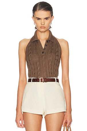 Ralph Lauren Collection Sleeveless Halter Polo Sweater in Brown