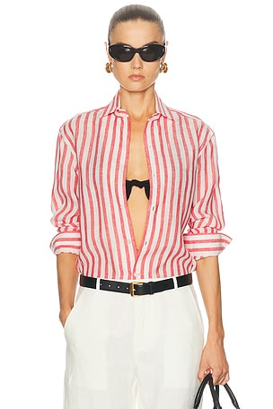 Ralph Lauren Collection Capri Long Sleeve Button Front Shirt in Red,White