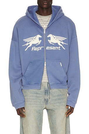 REPRESENT Pegasus Zip Through Hoodie in Blue