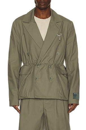 Reese Cooper Cotton Ripstop Double Breasted Blazer in Sage
