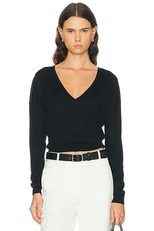RENGGLI Silk Cashmere V-Neck Sweater in Black