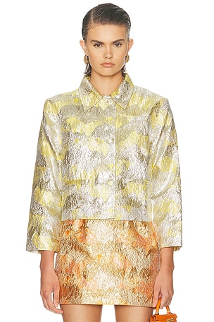 RENGGLI Brocade Jacket in Yellow, Metallic Silver