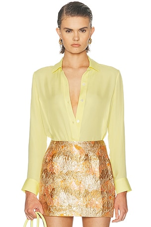 RENGGLI Silk Georgette Button Up Shirt in Yellow