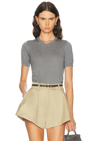 RENGGLI Silk Cashmere V-Neck Knit Tee in Grey