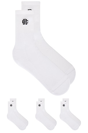 Reigning Champ 3 Pack Classic Crew Sock in White