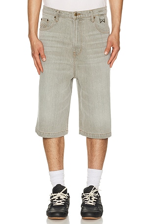Rhude Baggy Traxedo Denim Shorts in Light Grey