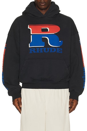 Rhude Split Petrol Logo Hoodie in Black