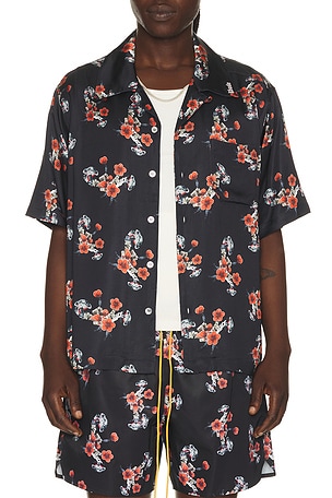 Rhude Turbo Floral Button-Up Shirt in Black