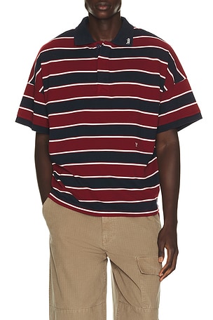 Rhude Fontaine Striped Short Sleeve Polo Shirt in Red