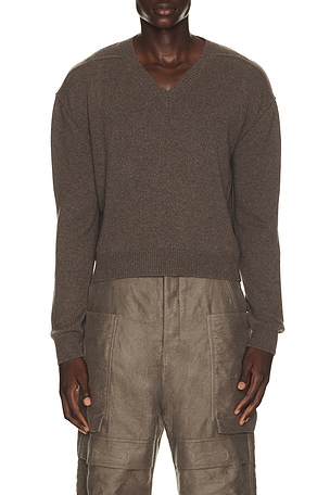 Rick Owens Tommy V Neck Sweater in Brown