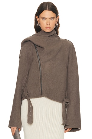 Rick Owens Cropped Scarf Flight Jacket in Taupe