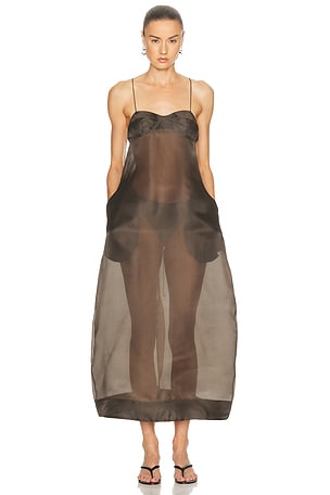 Rohe Sheer Bustier Volume Dress in Chocolate