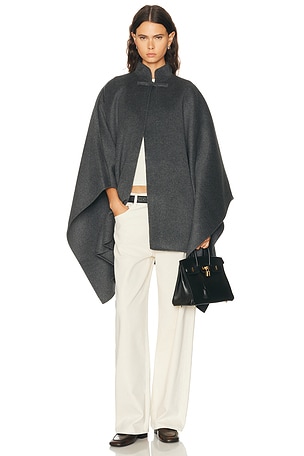 Rohe Double Faced Wool Pankou Closure Poncho in Grey