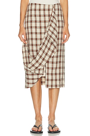 Rohe Draped Check Skirt in Red,Tan