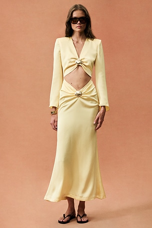 Rowen Rose for FWRD Cut Out Maxi Dress in Yellow