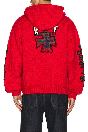 rice nine ten Hand Knitted Sk8 Zip Hoodie in Red