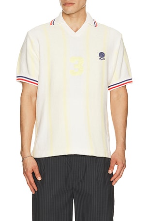 rice nine ten Knitted Soccer Shirt in White,Lemon