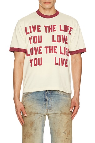 rice nine ten Hand Paint Ringer T-Shirt in Cream,Burgundy