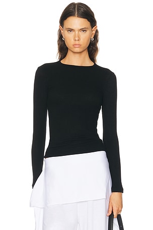 SABLYN Quincy Long Sleeve Fitted Crewneck Tee in Black
