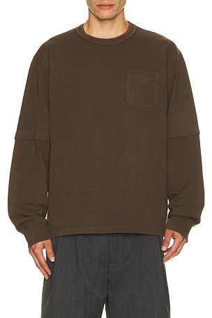 Sacai Cotton Jersey Long Sleeve T-Shirt in Brown