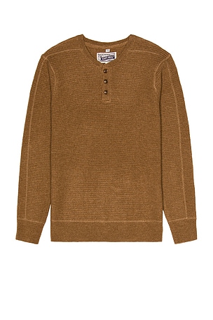 Schott Button Henley Sweater in Brown