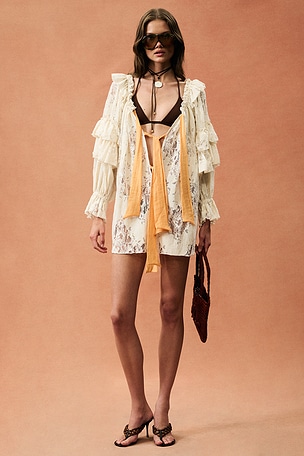 SIEDRES for FWRD Ruffle Lace Mini Dress in Cream