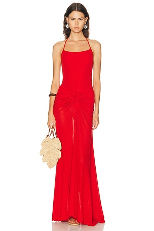 SIEDRES Nensi Ruched Mesh Maxi Dress in Red