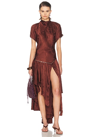 slinky jersey sarong maxi dress in elderberry helsa Samba Red OCT-25