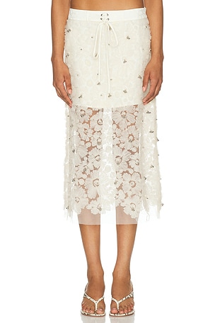 SIEDRES Siam Sheer Floral Applique Midi Skirt in White