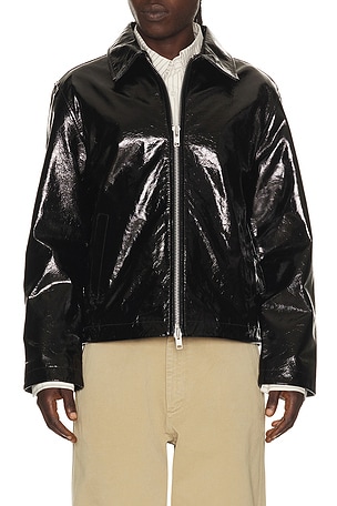 Sunflower Short Leather Jacket in Black