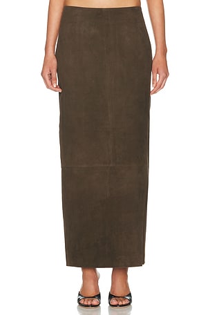 St. Agni Suede Column Skirt in Army