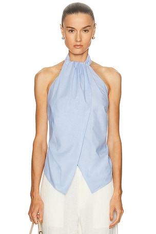 St. Agni Oxford Halter Tie Back Top in Baby Blue