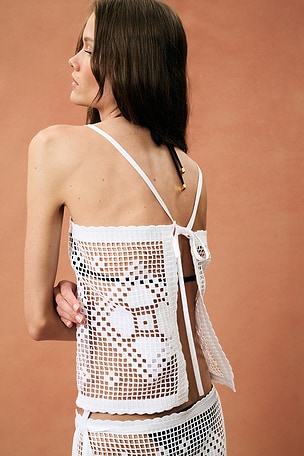 St. Agni for FWRD Geometric Crochet Tie Top in White