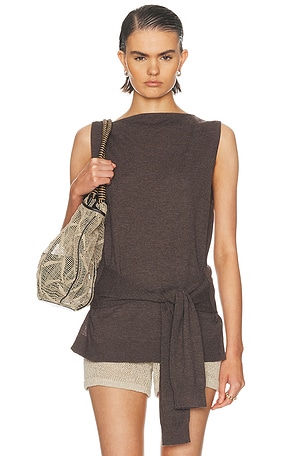 St. Agni Fine Merino Tie Waist Top in Chocolate