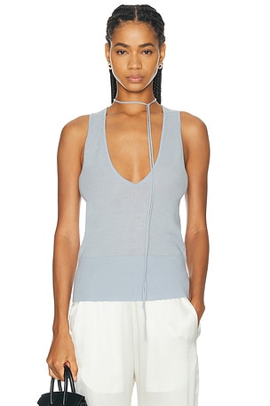 St. Agni Plunge Rouleau Knit Tie Top in Baby Blue