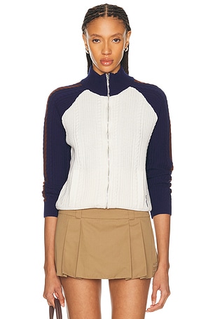 Shushu/Tong Color-Block Raglan Sleeve Knit Cardigan in White