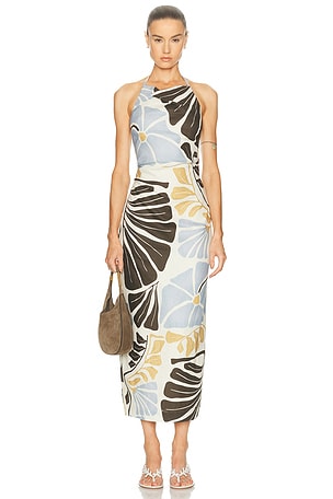 SIR. Lola Pleated Midi Dress in Cream, Baby Blue