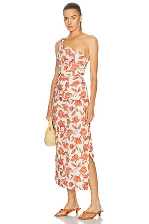 SIR. Chloe One Shoulder Midi Dress in Red