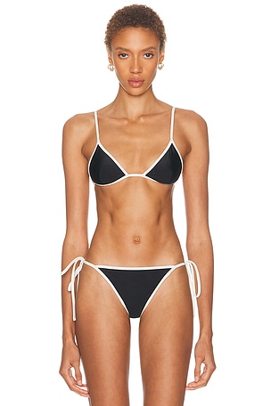 SIR. Ari Reversible Tie Triangle Bikini Top in Black,Chocolate